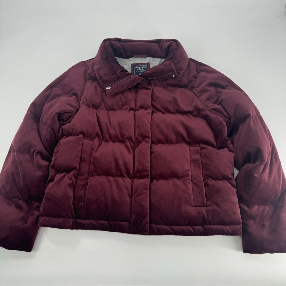 Abercrombie & Fitch Burgundy Velvet Puffer‎ Jacket Winter Coat Women's